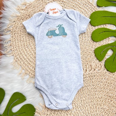 Conj body Lambreta Cinza e Short Listrado Verde